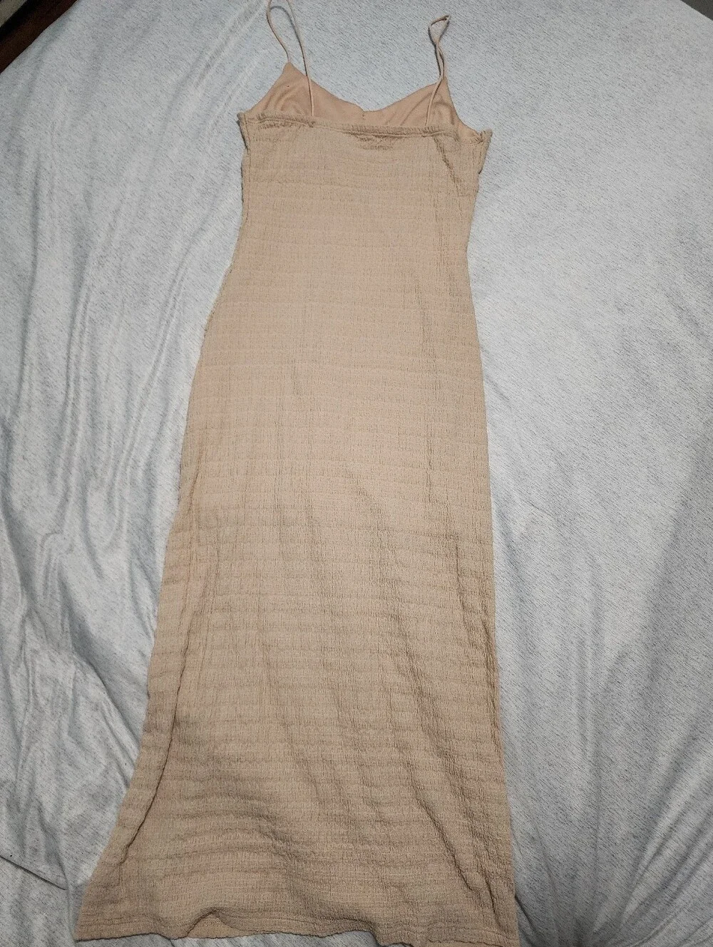 Tan Textured Spaghetti-Strap Maxi Dress